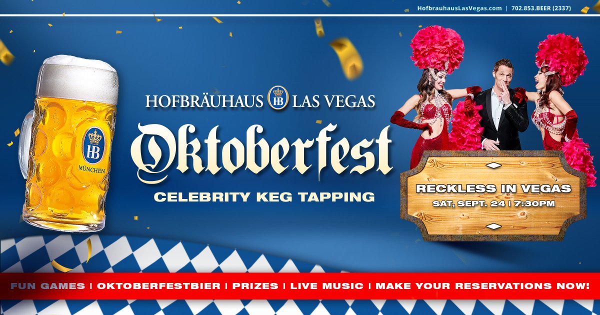 HofbrauhausLV's tweet photo. Join Michael Shapiro and his power trio @recklessinvegas this Saturday as they will be live on stage tapping a keg of Oktoberfestbier for you! 🍺 https://t.co/7mGGJDRvsW #oktoberfest #beer #kegtapping #beerhall #oktoberfestbier #party https://t.co/vh6TdbSrWo