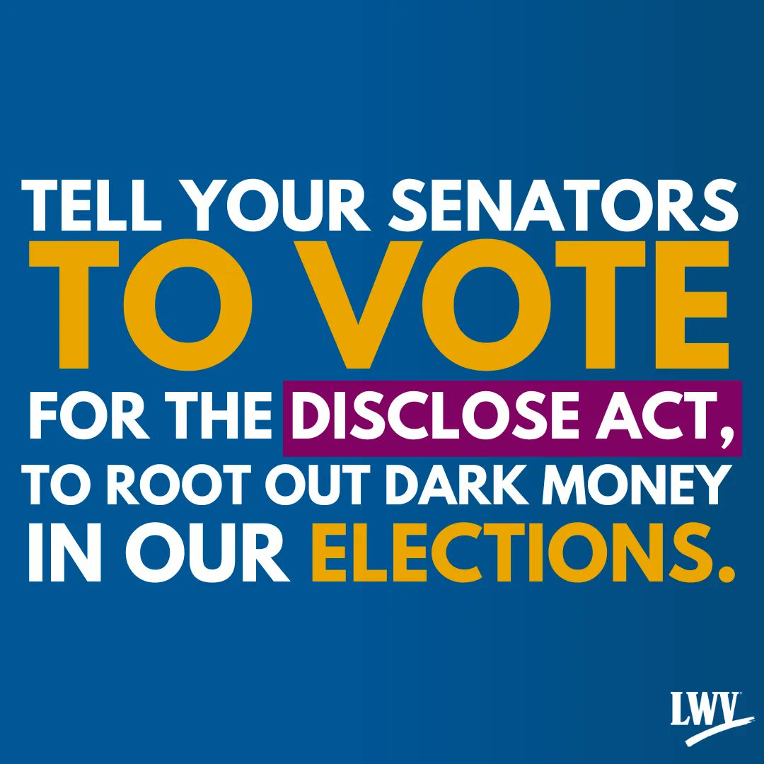 The DISCLOSE Act will tell us which billionaires and corporations are using secret money to unfairly influence our politics. Urge your Senators to pass the DISCLOSE Act. #EndSecretMoney  
bit.ly/3Lzfg3f