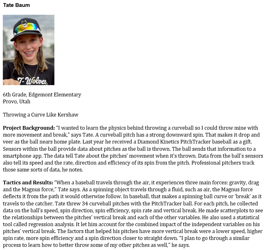 Super excited for Tate. Selected as 1 of 30 finalists for #brcmmasters national STEM fair. His project title: Throwing a Curve Like <a href="/ClaytonKersh22/">Clayton Kershaw</a>. Pitch design using <a href="/DiamondKinetics/">Diamond Kinetics</a> PitchTracker. Kid working towards his dream of becoming a player or statistician for <a href="/MLB/">MLB</a>!😃