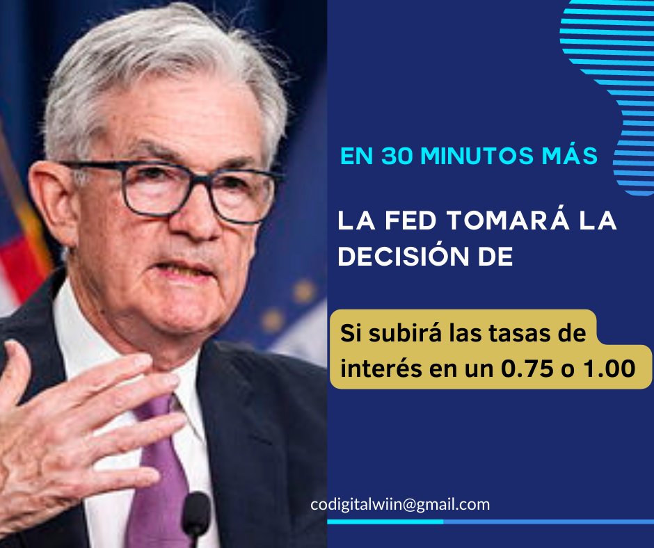 Codigitalwiin's tweet photo. La #fed hoy tomará la decisión de subir las tasas de interés #BTC #criptomonedas #bitcoin #Mercados https://t.co/oY2nuPVEdj