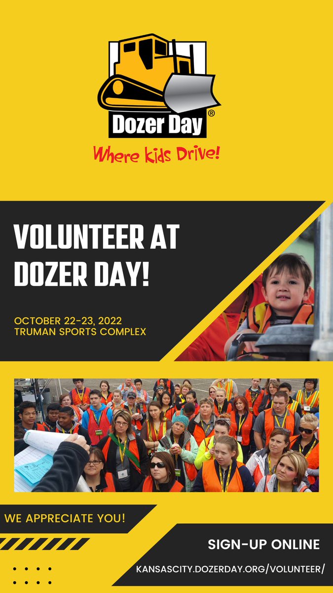 DozerDay_KC's tweet photo. Volunteers Needed! We need operators willing to donate their time, also need people to help at other areas around the event. If you are looking to give back or need volunteer hours for any reason head over to https://t.co/rc8Qkbycoc and sign up. https://t.co/s1BHZF7tft