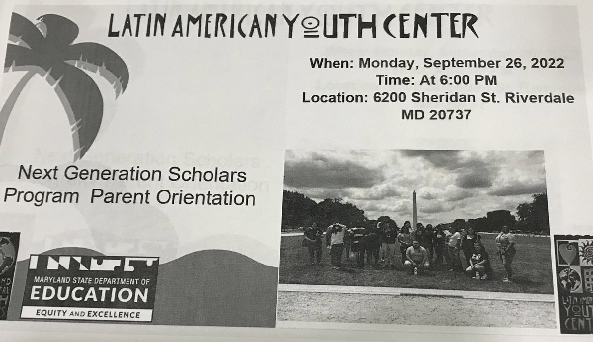 HighPointHigh's tweet photo. Latin American Youth Center is hosting a Parent Orientation for High Point parents on Monday, September 26 for their Next Generation Scholars Program at their Center. See the flyer! @IsleyMcClure @HSAssocSupt https://t.co/CTloadt1Nu