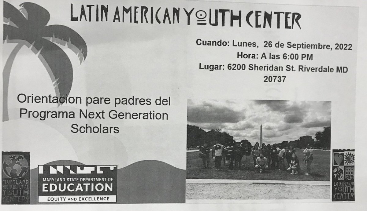 HighPointHigh's tweet photo. Latin American Youth Center is hosting a Parent Orientation for High Point parents on Monday, September 26 for their Next Generation Scholars Program at their Center. See the flyer! @IsleyMcClure @HSAssocSupt https://t.co/CTloadt1Nu