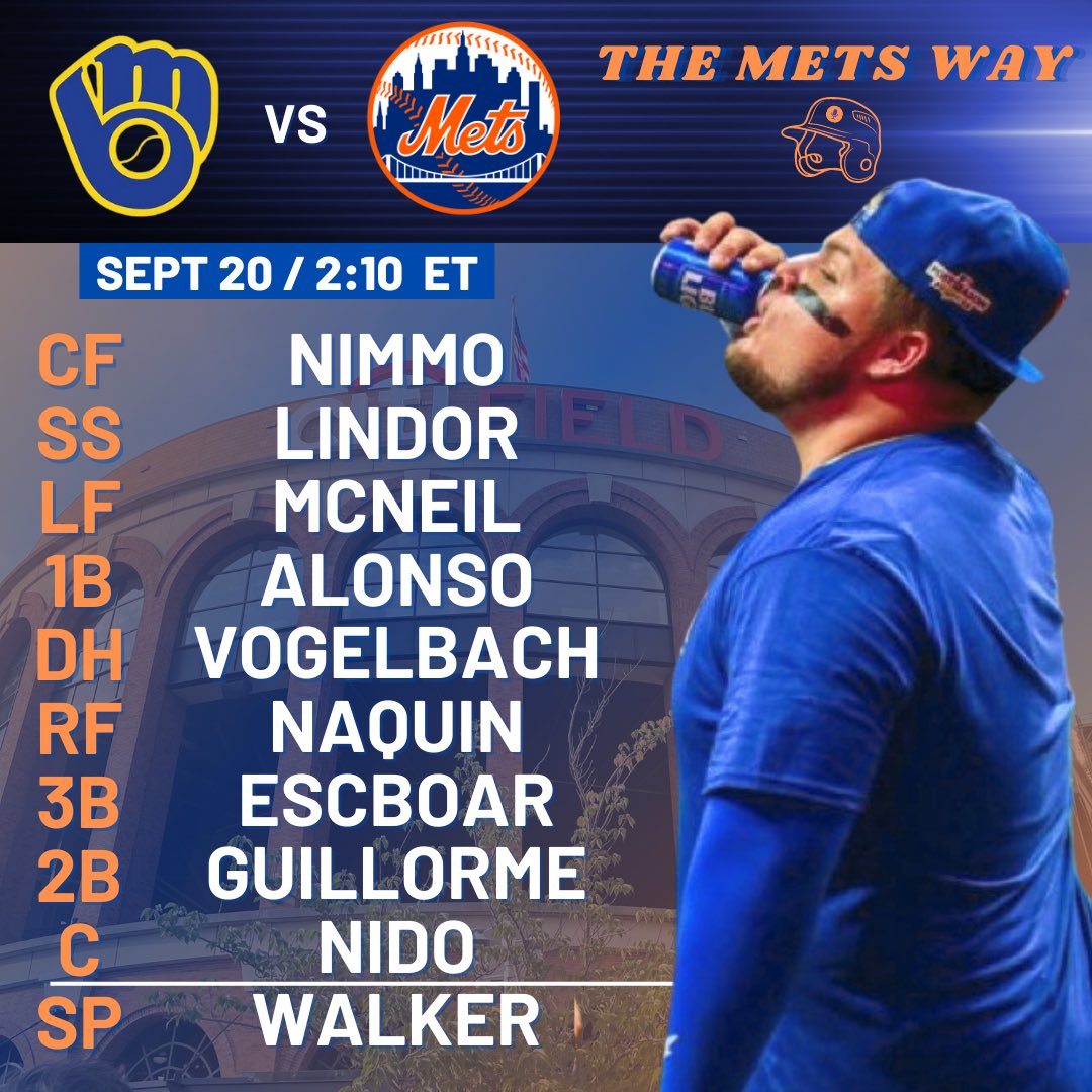 TheMetsWay's tweet photo. Today's #lineup card! Gotta stay hydrated for the day game!
#LGM #Mets #NYM #TheMetsWay https://t.co/72zhLNBapK