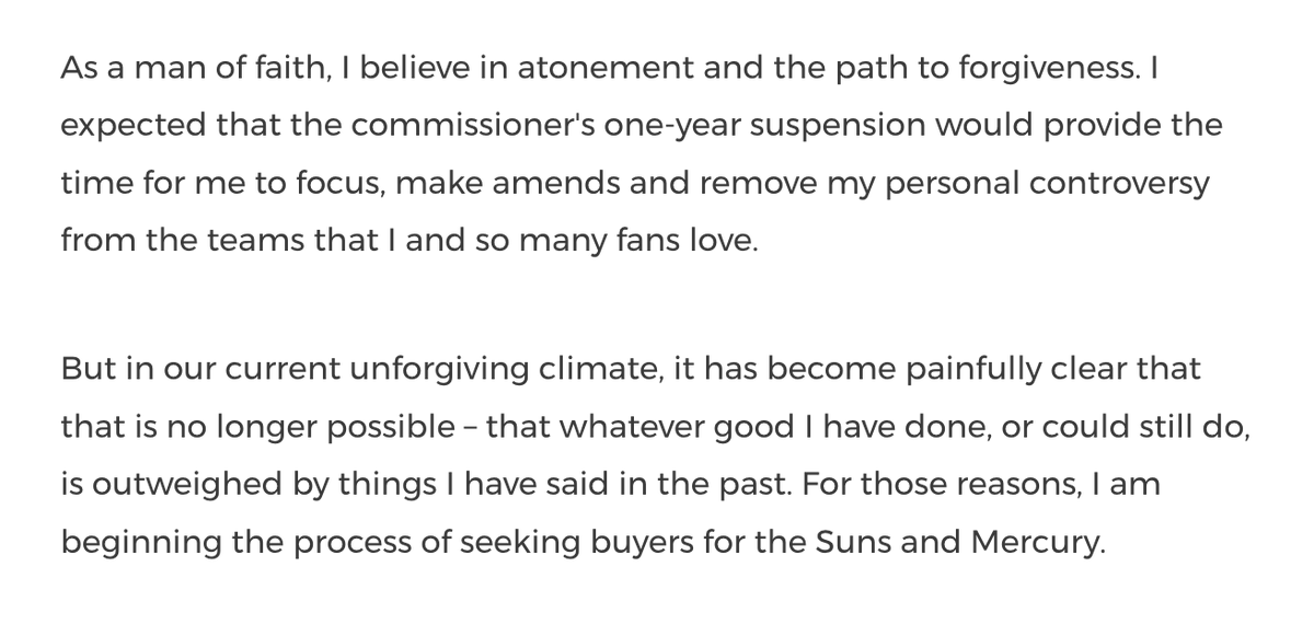 rodger's tweet photo. Robert Sarver, 2021: "I am OUTRAGED at these entirely false allegations!"

Robert Sarver, 2022: "alas! I am but a humble man on a personal mission to seek forgiveness and enlightenment! truly our sick world is to blame for its inability to forgive me" https://t.co/HiD924WQc2