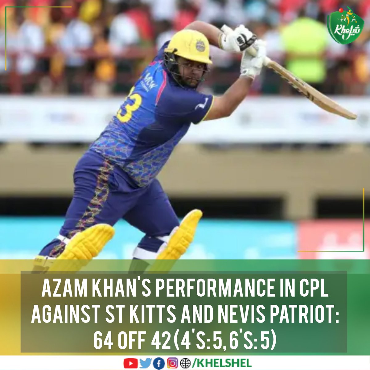 Azam Khan smashed 64 runs off 42 balls including 5 fours and 5 sixes against St. Kitts and Nevis Patriot at Providence in #CPL22 

#Cricket | #Pakistan | #AzamKhan | #BarbadosRoyals | #RoyalsFamily