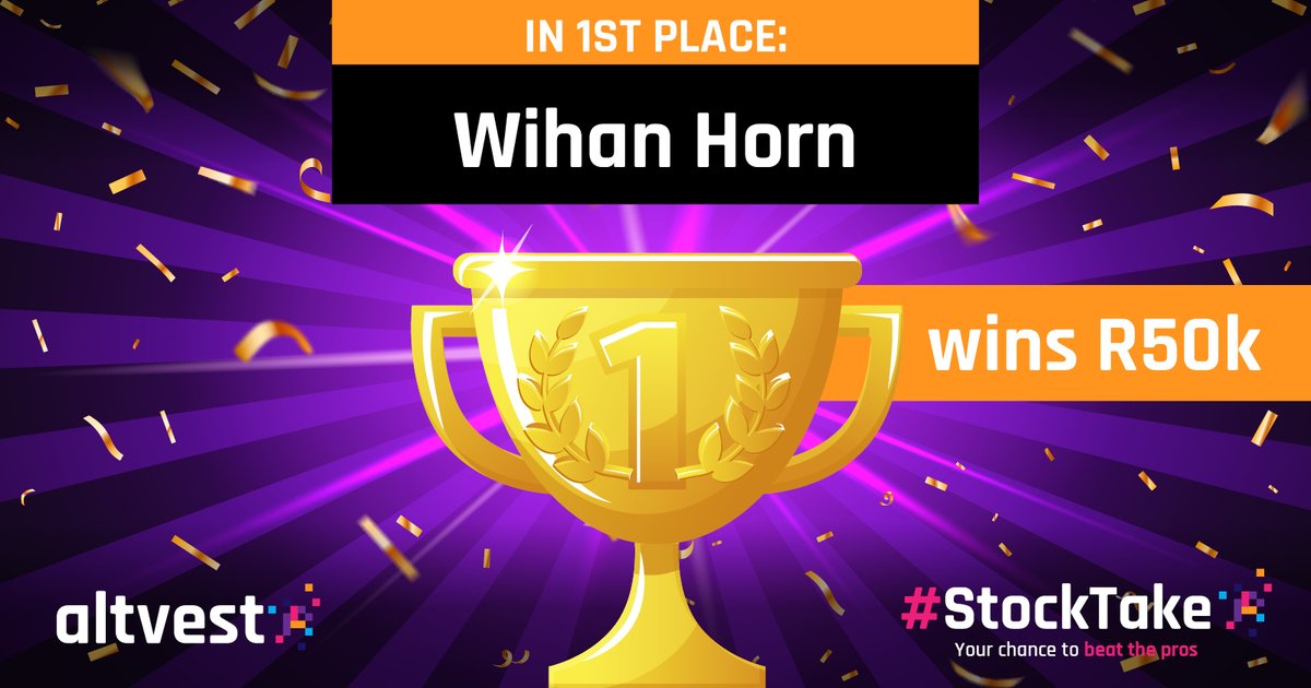 *Drum roll please* 🥁

Presenting your Stocktake winner who is going home with FIFTY THOUSAND RAND, Wihan Horn! <a href="/WihanHorn/">Wihan Horn</a>
