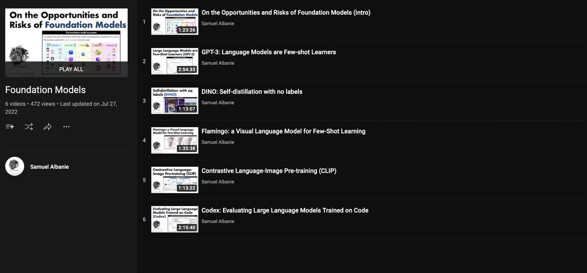 Jeande_d's tweet image. Foundation models is a new term that refers to models trained on large datasets to be adapted to downstream tasks in different areas(language, vision, robotics)

Here are 6 lectures on foundation models &amp;amp; 5 popular ones: GPT-3, DINO, Flamingo, CLIP, Codex

youtube.com/playlist?list=…