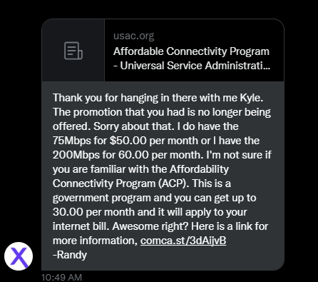 Kyle_Stubbs's tweet image. It&apos;s that time of year again where @Xfinity @comcast doubles my internet bill for the same speed on the same lines. Only this year they are suggesting the government pay for it. &quot;Pretty Awesome&quot; for everyone&apos;s tax dollars to line their pockets right?