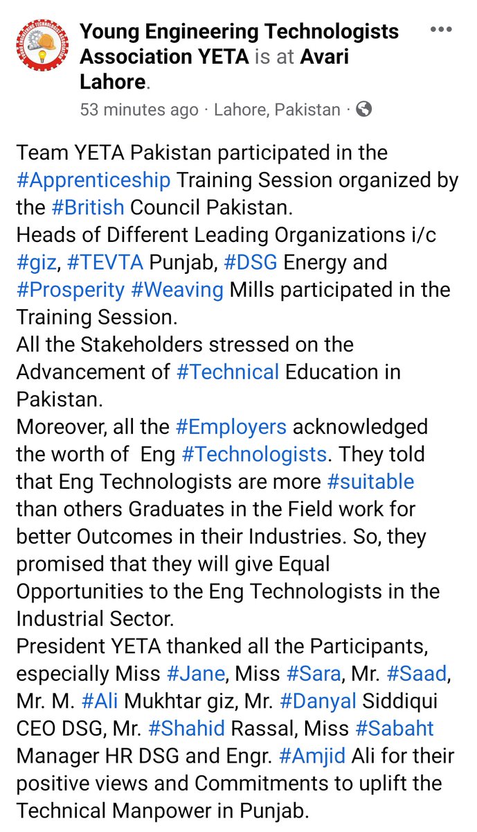 YETA_Pakistan's tweet photo. Great Training Session organized by the @pkBritish @punjab_tevta&amp; @giz_gmbh
Special Thanks to Ms @JaneRexworthy @pkBritish @sarah_parvez for addressing core issues of #Technical Education &amp; filling the Gap of #Apprenticeship in Punjab

Tech Edu is the future of Pak 
@dsgenergypk https://t.co/CRrygTx6eT