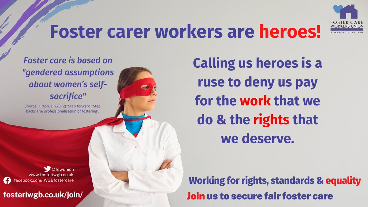 The exclusion of foster care workers from worker rights must end. Foster care must be based on equal rights. #FosterCare #fostering #fosteringUK #fostercareUK #fostercarers #fosteringneed #fostermum #fosterdad #fosterchild #JoinAUnion fosteriwgb.co.uk/join/