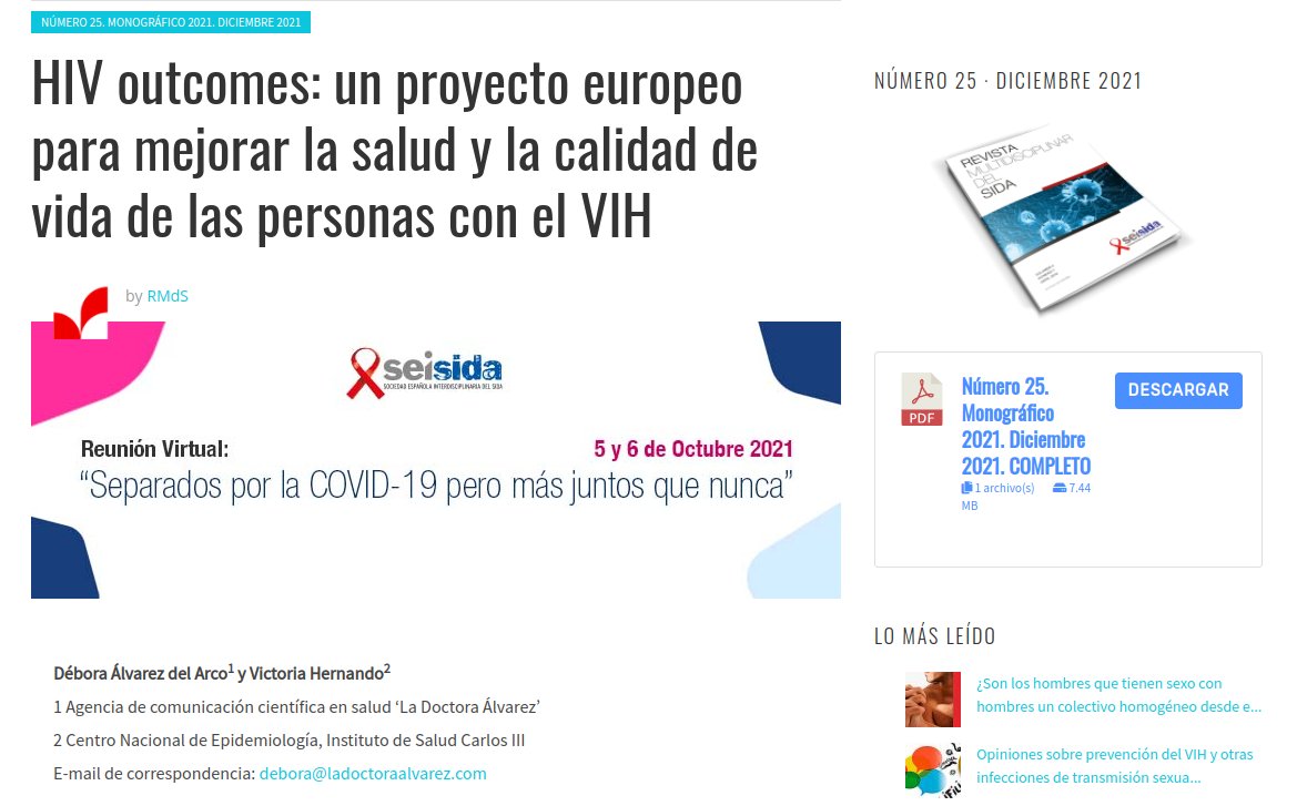 #SomosRIS #RISdivulga Una de nueva colaboración en la @RMdSida de @Seisida:  ➡️'#HIV outcomes: un proyecto europeo para mejorar la salud y la calidad de vida de las personas con el #VIH'. ⤵️  my.mtr.cool/wznixdtdcn