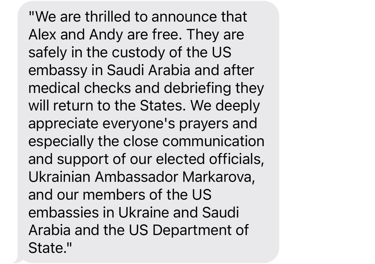 #BREAKING Two Alabamians captured by pro-Russian forces have been freed and are safely in custody of the U.S. Embassy in Saudi Arabia. <a href="/CBS_42/">CBS 42</a> Confirmed by Alex Drueke’s aunt Dianna Shaw.
