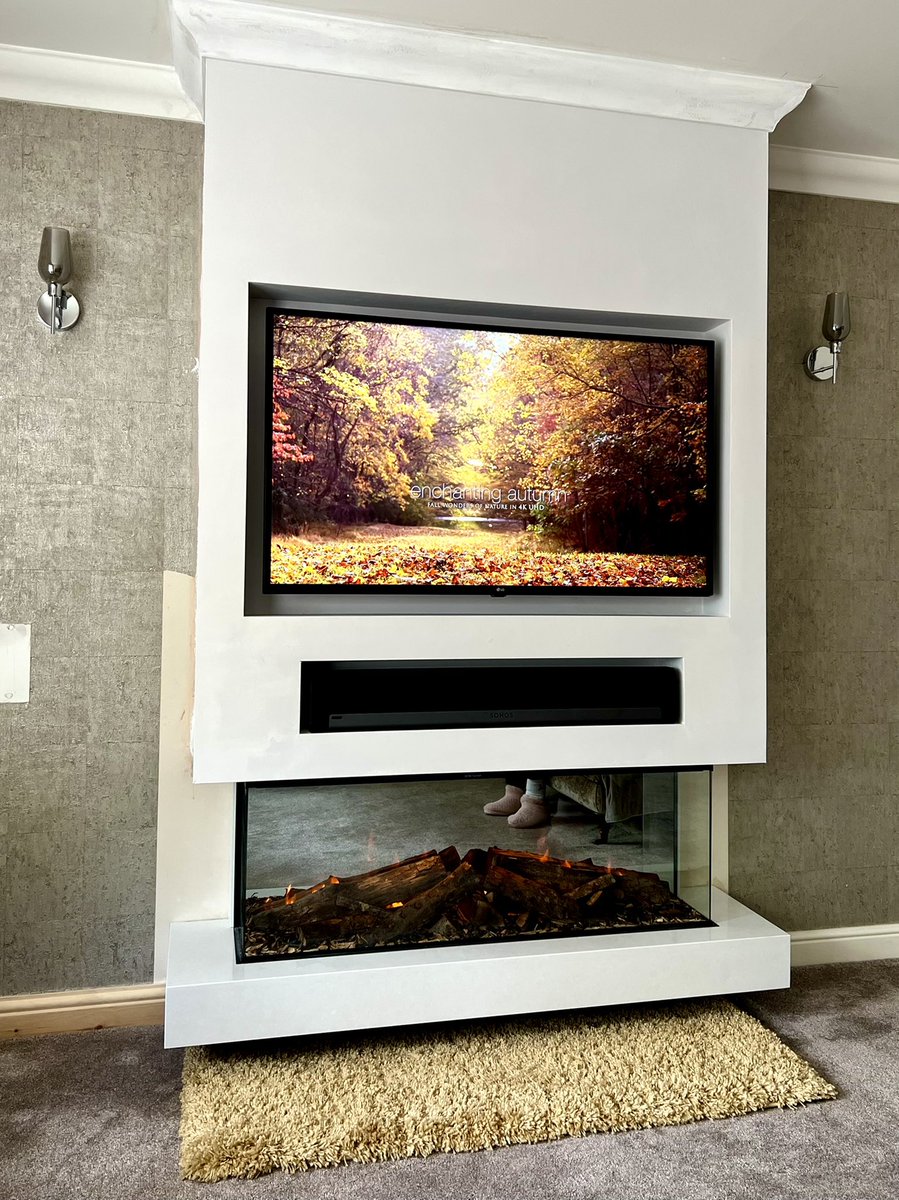 Another successful installation with Burning Desires🔥Fulwood. This customer integrated their old TV and sound bar into the newly designed &amp; constructed chimney breast.
Created so much space in the room and made the equipment look so much better than on the stand in the corner.