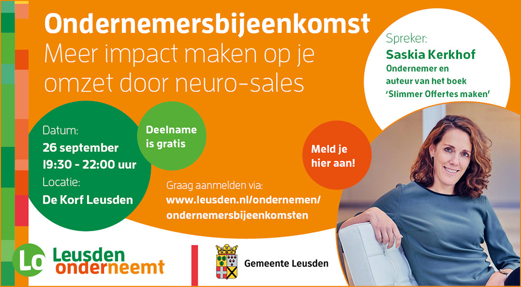 ZPointLeusden's tweet photo. Impact maken op je omzet door neuro-sales! Dat is het thema waarmee expert Saskia Kerkhof de hoofden gaat opschudden tijdens de 2e Leusdense ondernemersbijeenkomst op maandag 26 september.

Meer info en aanmelden via https://t.co/1Nby7lT5H9

#leusden #leusdenonderneemt https://t.co/OpE49O5fO8