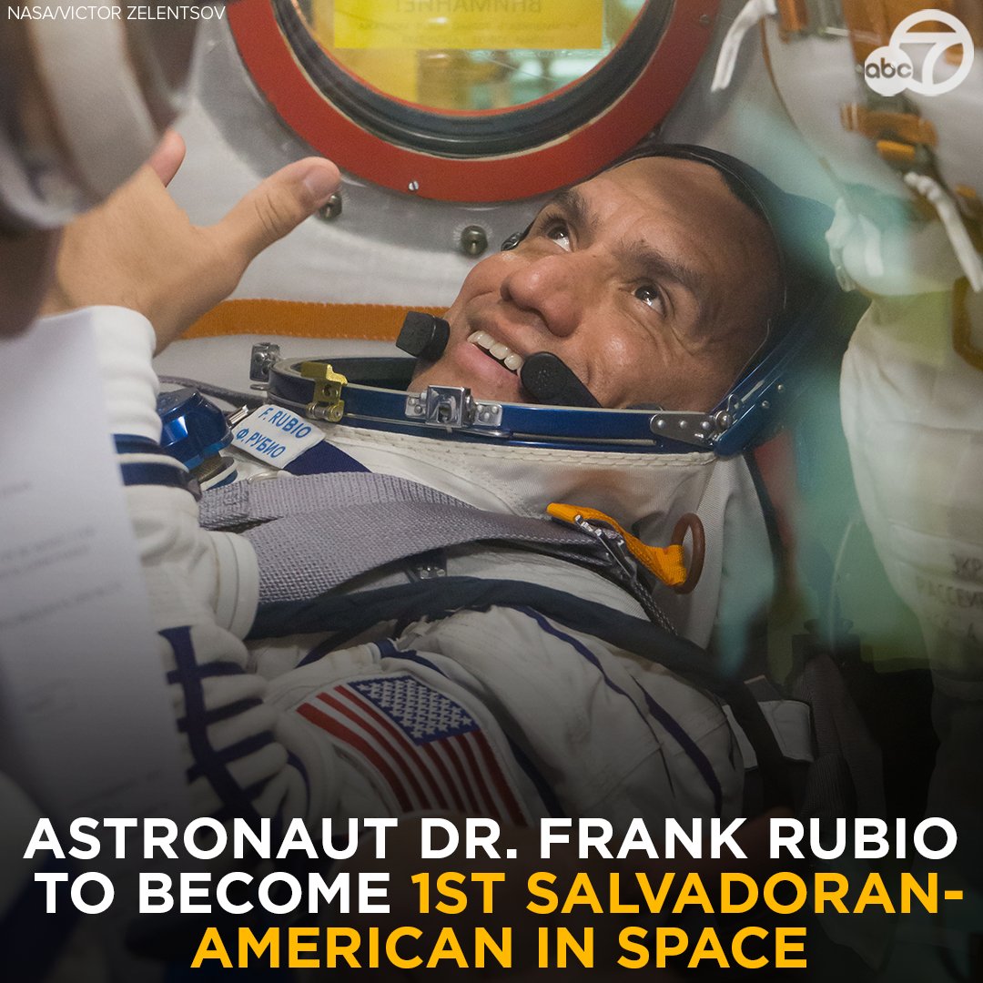 Astronaut Dr. Frank Rubio will become the nation's first Salvadoran-American to go to space! Rubio, who was born in Los Angeles, will be on a six-month mission orbiting Earth. His historic launch comes as we celebrate Hispanic Heritage Month.  🇸🇻🇺🇸👨🏻‍🚀🌎🚀 abc7.la/3BWfbDv