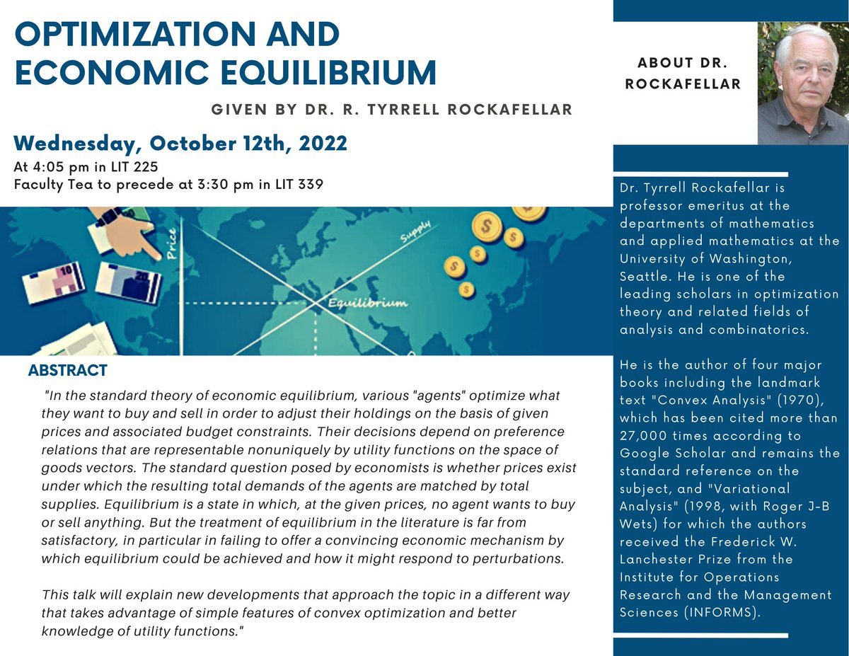 DavidKaber's tweet photo. Joint UF Mathematics and ISE (#ufise) sponsored colloquium with Dr. Terry Rockafellar and hosting by our Center for Applied Optimization. https://t.co/hZJY94P2Vd