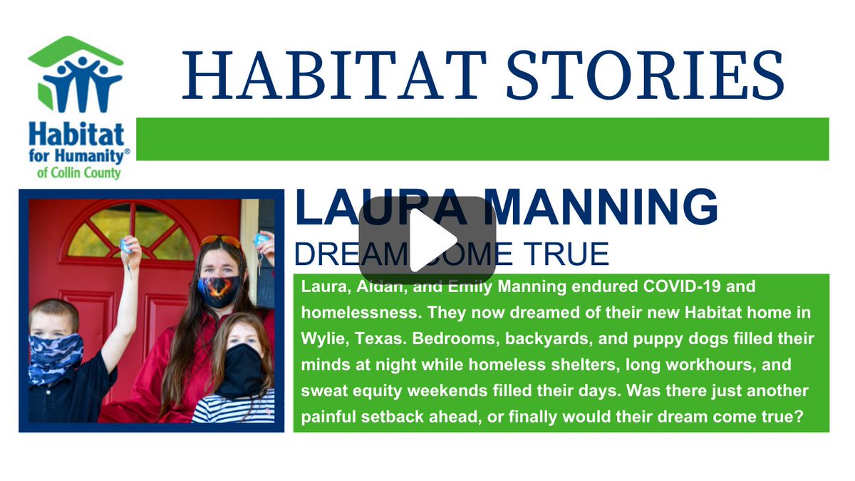 Watch Laura Manning, North Texas native, US Army veteran, and single parent, make her dream come true. youtu.be/qYK5qnfKlGw

Please consider giving a gift to help others like Laura Manning make their dreams come true. northtexasgivingday.org/organization/H…