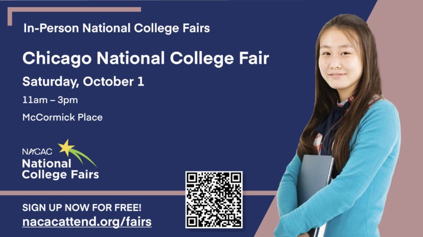 MizzouMariya's tweet photo. Looking forward to the Chicago NACAC fair next week! Hundreds of colleges will be present and the fair is IN-PERSON! See you there 🐯 https://t.co/7fwsmb5J09