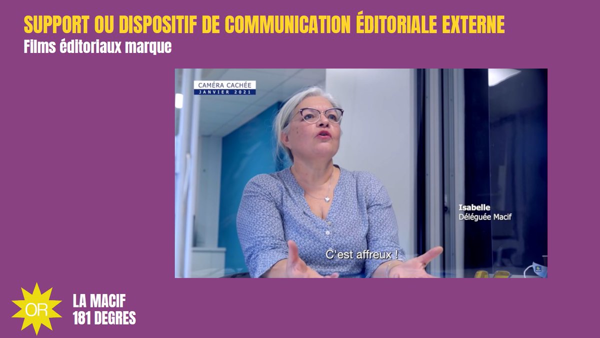 GP Stratégies de la Communication Editoriale 2022 – Support ou dispositif de communication éditoriale interne / Films éditoriaux marque : un OR EX AEQUO pour <a href="/MacifAssurances/">Macif</a> et l’agence <a href="/181Degres/">181 degres</a> pour « La Macif au banc d’essai ». Félicitation à eux !
#gpstrat #Editoriale