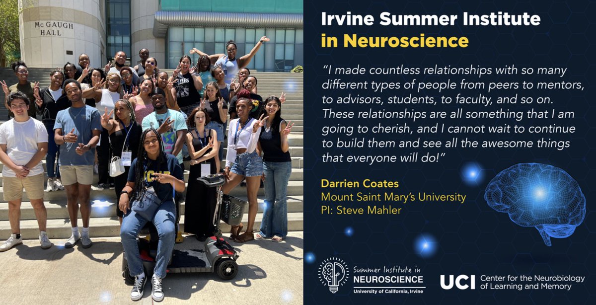 ucicnlm's tweet photo. This summer, 24 students spent 8 wks with us @UCIrvine participating in the Irvine Summer Institute in Neuroscience. Scholars conducted research, participated in methods &amp; professional development workshops, &amp; created lifelong friends &amp; mentors.
Read more: https://t.co/jUYPr7TgXm https://t.co/bgwW3j29ub