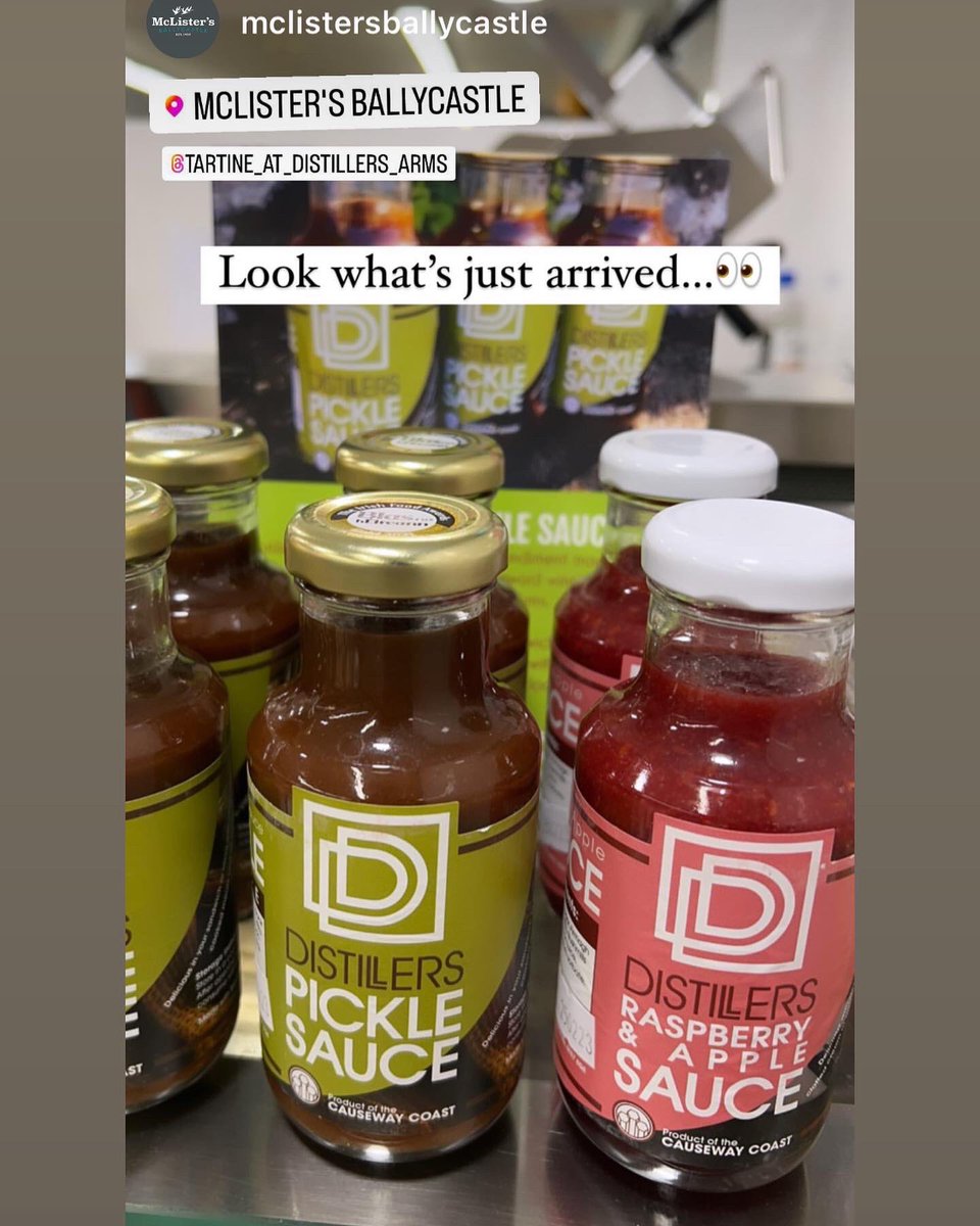 Distillerssauce's tweet photo. We have a new stockist.Distillers Pickle Sauce @Distillerssauce &amp; Distillers Raspberry &amp; Apple sauce @SauceRaspberry are now available in Ballycastle at McListers @NisaLocally https://t.co/PQsrlPloJd