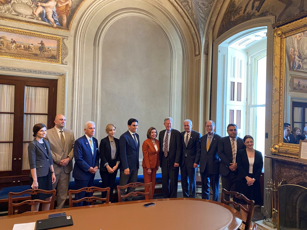 BradSherman's tweet photo. Deeply moved to hear from Armenia's Special Advisor Yeghisheh Kirakosyan alongside @SpeakerPelosi @FrankPallone &amp; #Armenia Caucus members. It's clear from our conversation &amp; verified reporting: #Azerbaijan's horrific actions against Armenian soldiers &amp; civilians are war crimes. https://t.co/mCPTf1KLRk