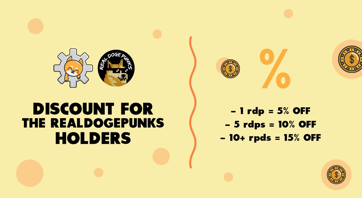 NameServiceDoge's tweet photo. GM #DogeChain frens! Ready for a piece of awesome news?!

To bring value to all of the @RealDogePunks holders out there, for the next 2 weeks the following discounts will apply .doge names:

- 5% off if you hold 1 RDP
- 10% off if you hold 5 RDPs
- 15% off if you hold 10+ RDPs https://t.co/rm0NO65ktX