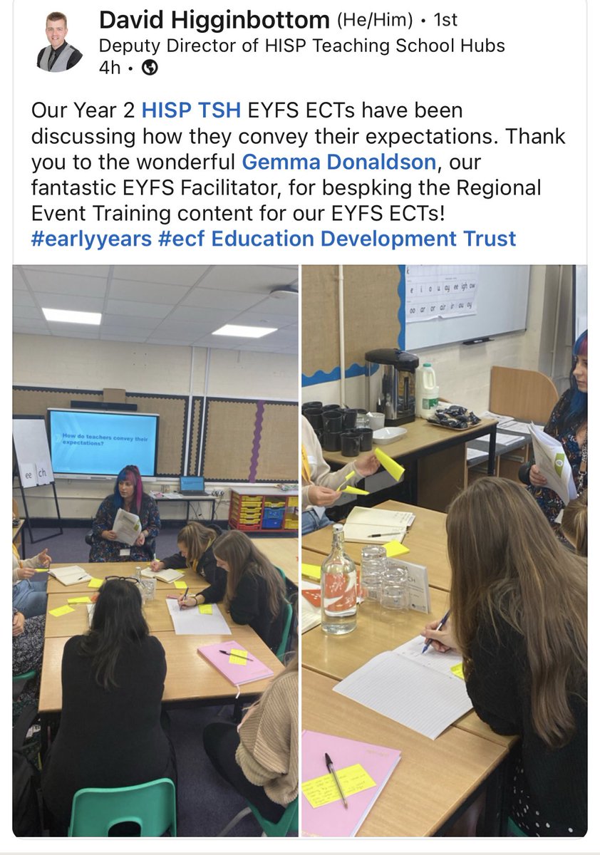 GemDonaldson's tweet photo. Thank you for having me today @HISP_TSHub was a great day with a fabulous bunch of EYFS ECTs who were fully engaged 😊 #eyfs #ects #earlyyears https://t.co/2ZlCf2PHGC