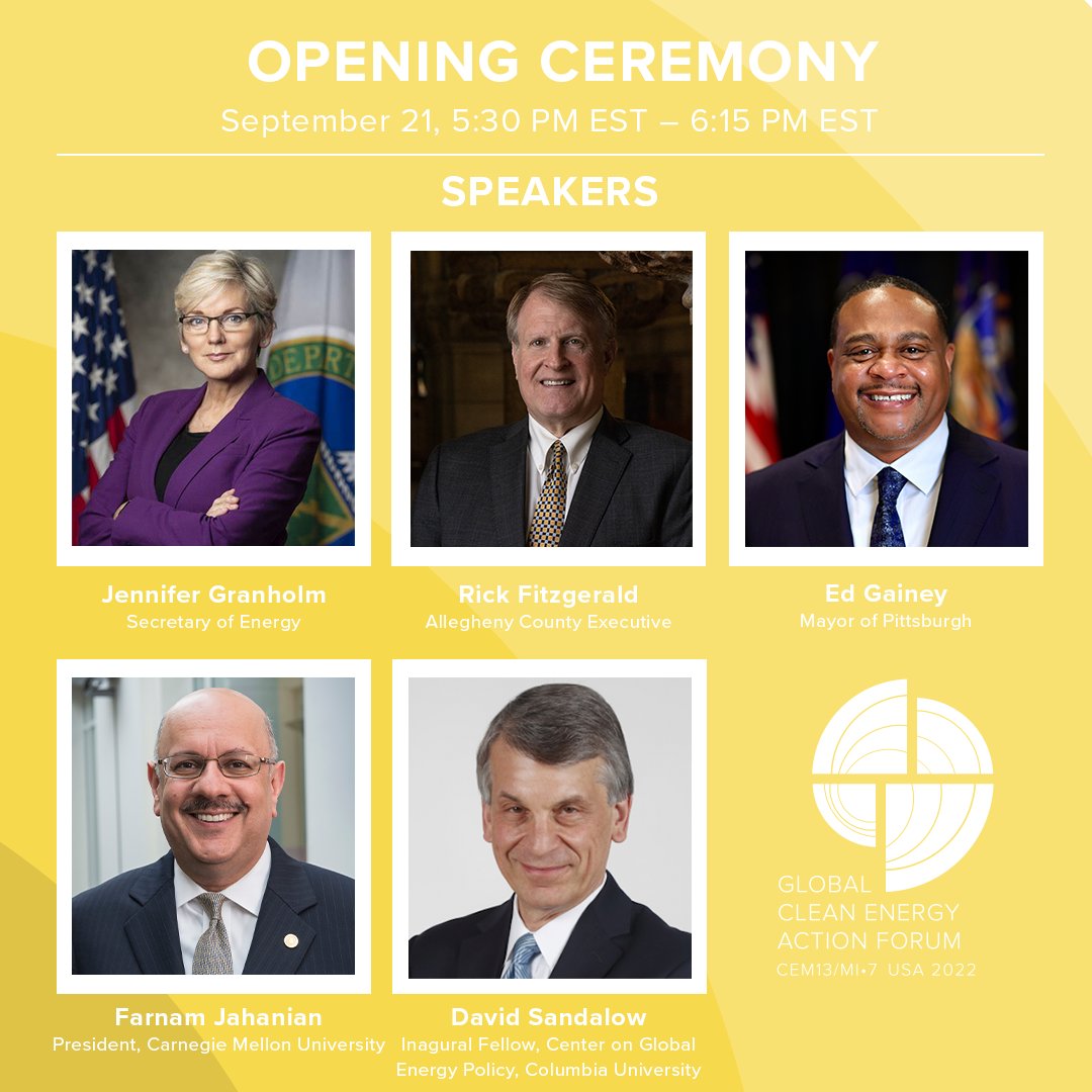 We're just 1⃣ hour away from the official launch of the first-ever Global Clean Energy Action Forum in #Pittsburgh. Tune in to see the host, <a href="/SecGranholm/">Secretary Jennifer Granholm</a>, and other clean energy advocates kickoff the week during a special ceremony. #GCEAF

📺bit.ly/3BxKyD2