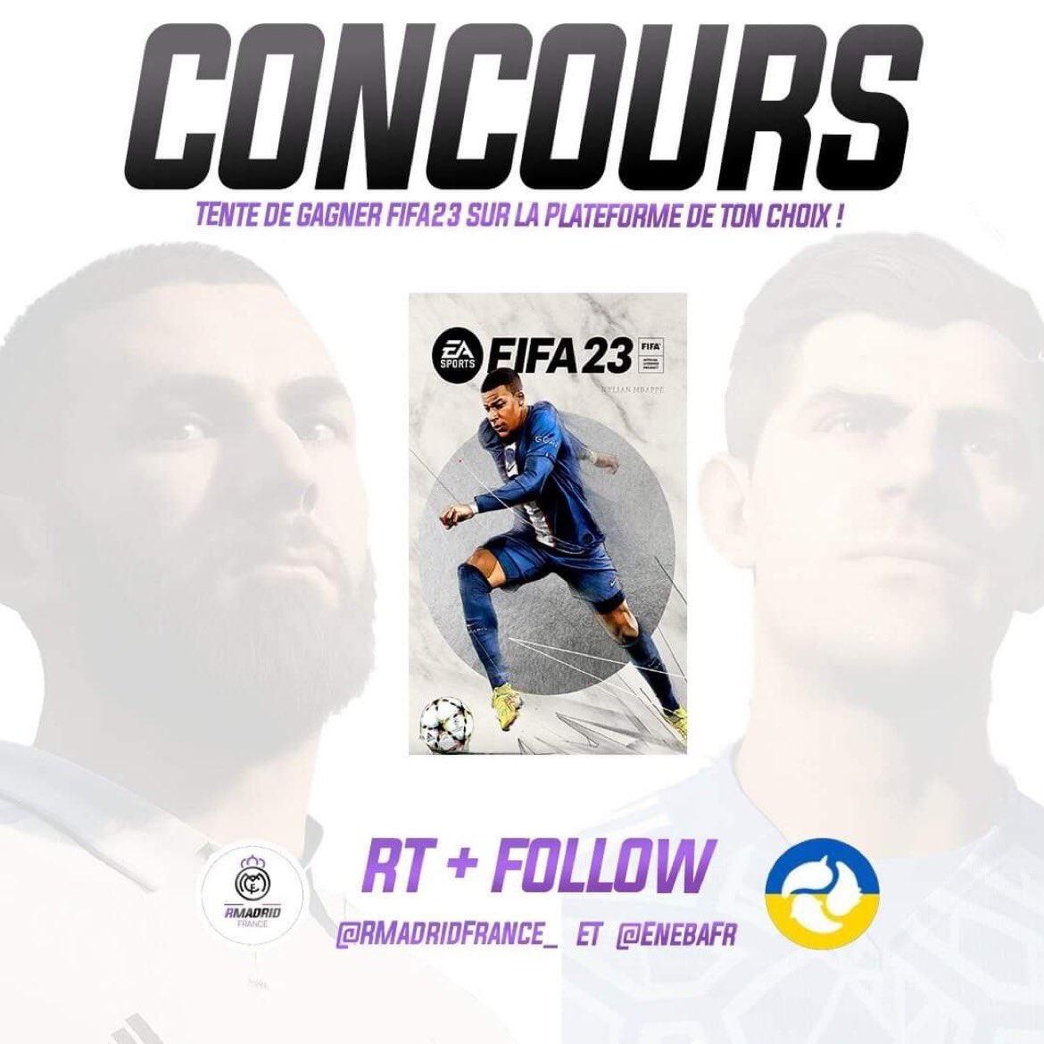 RMadridFrance_'s tweet image. 🎁CONCOURS !

 • Tente de remporter #FIFA23 sur la plateforme de ton choix ! 

• RT + Follow : @RMadridFrance_ &amp;amp; @EnebaFr ! 

⏳Tirage au sort le 30 septembre.👀