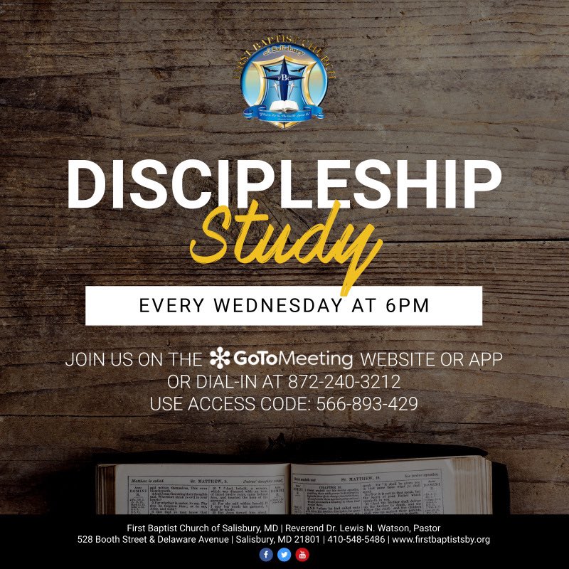 firstbaptistsby's tweet photo. Join us this evening for Discipleship Study at 6 PM and Bible Study at 7 PM. Invite a relative or friend to study too! π #fbcsby #discipleshipstudy #biblestudy #wemuststayconnected https://t.co/7cIA6pka8S