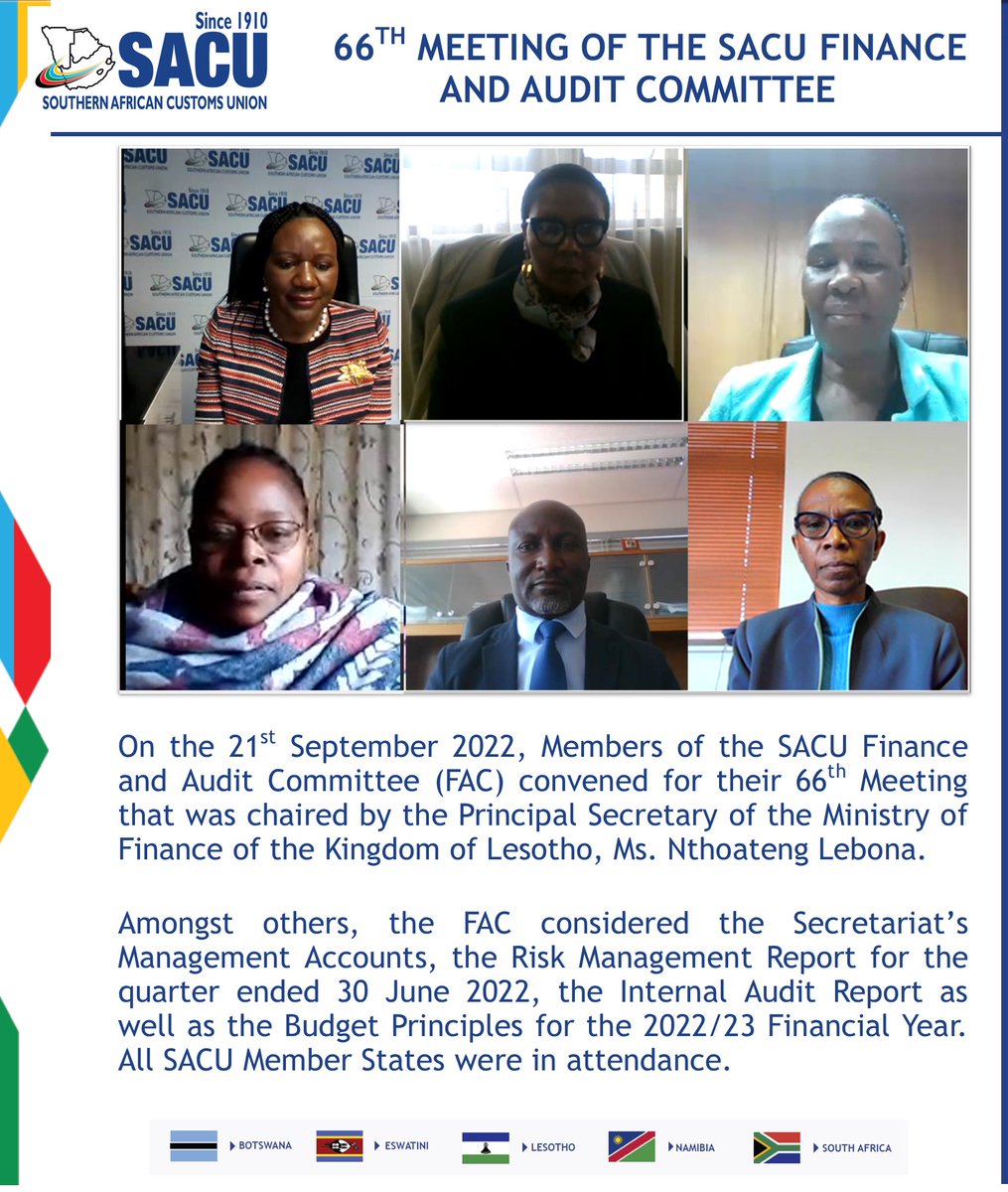 SACU_ES's tweet photo. 66TH MEETING OF THE SACU FINANCE AND AUDIT COMMITTEE @SACUSEC https://t.co/yeSBHYZvHm