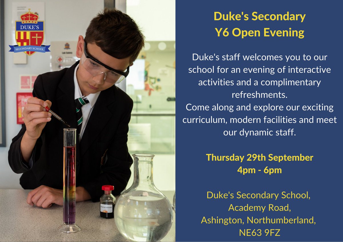NCEADukes's tweet photo. Y6 Open Evening @DukesNCEAT on 29th September 4-6 p.m. please come and see what we have to offer! 80/20 💯
@NCEA_WL_Primary @JBP_Bishops @NCEA_GD_Primary @TBCofEprimary @JamesKnott_NCEA @EllingtonTweets https://t.co/aMDMMaTZKV