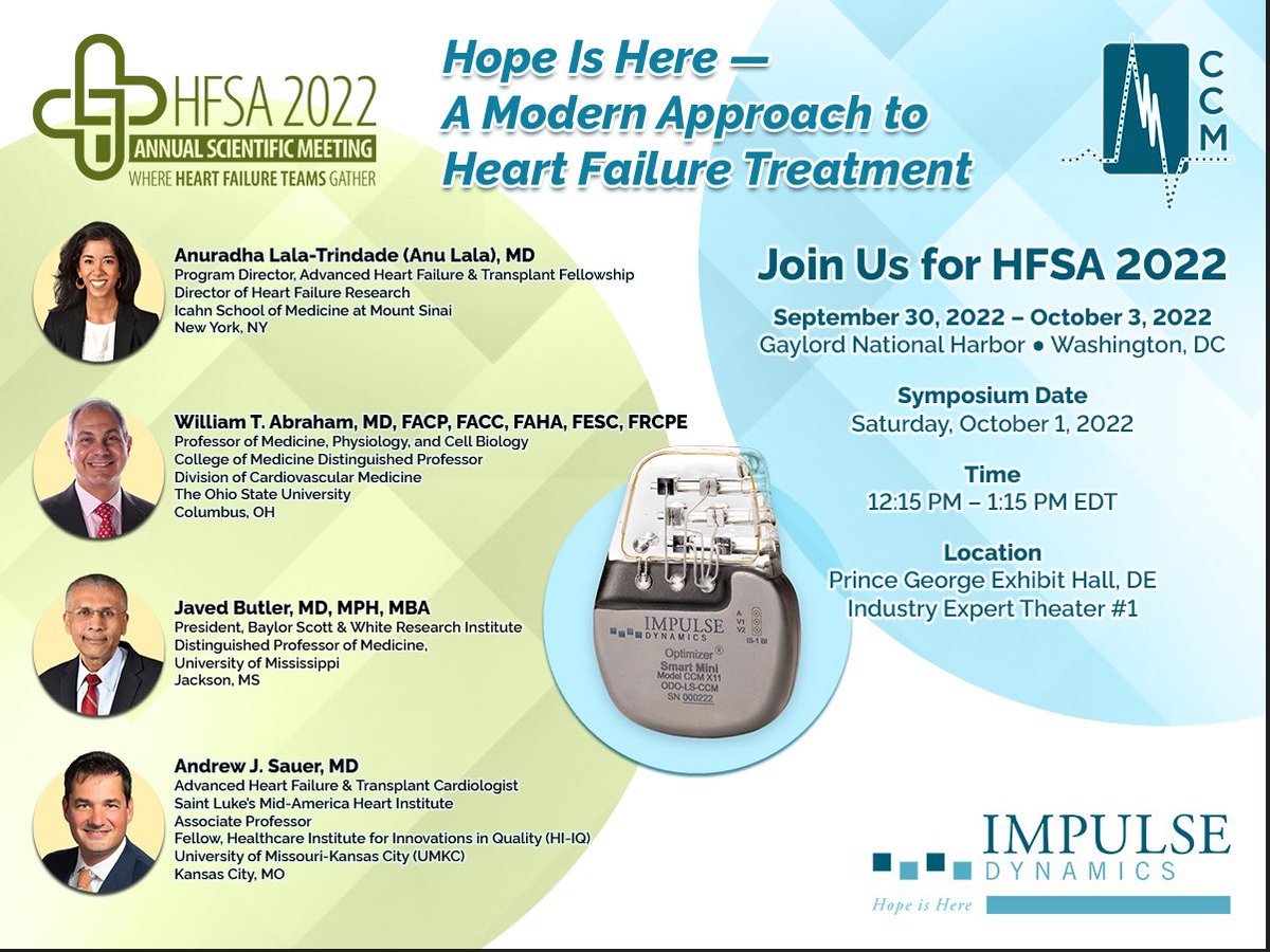 Andrew J Sauer MD (@andrewjsauer) on Twitter photo Check out this discussion we will be having on the role for cardiac contractility modulation in the context of contemporary #GDMTWorks.
<a href="/HFSA/">HFSA</a> ASM Oct. 1st
Moderated by <a href="/dranulala/">Anu Lala-Trindade</a>
I will “try” to follow the presentations from these two:
<a href="/TheHeartBeat3/">William Abraham</a>
<a href="/JavedButler1/">Javed Butler</a> Check out this discussion we will be having on the role for cardiac contractility modulation in the context of contemporary #GDMTWorks.
<a href="/HFSA/">HFSA</a> ASM Oct. 1st
Moderated by <a href="/dranulala/">Anu Lala-Trindade</a>
I will “try” to follow the presentations from these two:
<a href="/TheHeartBeat3/">William Abraham</a>
<a href="/JavedButler1/">Javed Butler</a>