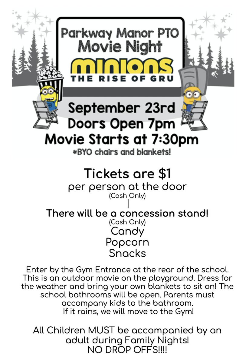 Everything you need to know for our first ever outdoor movie night at #ParkwayManor this Friday!