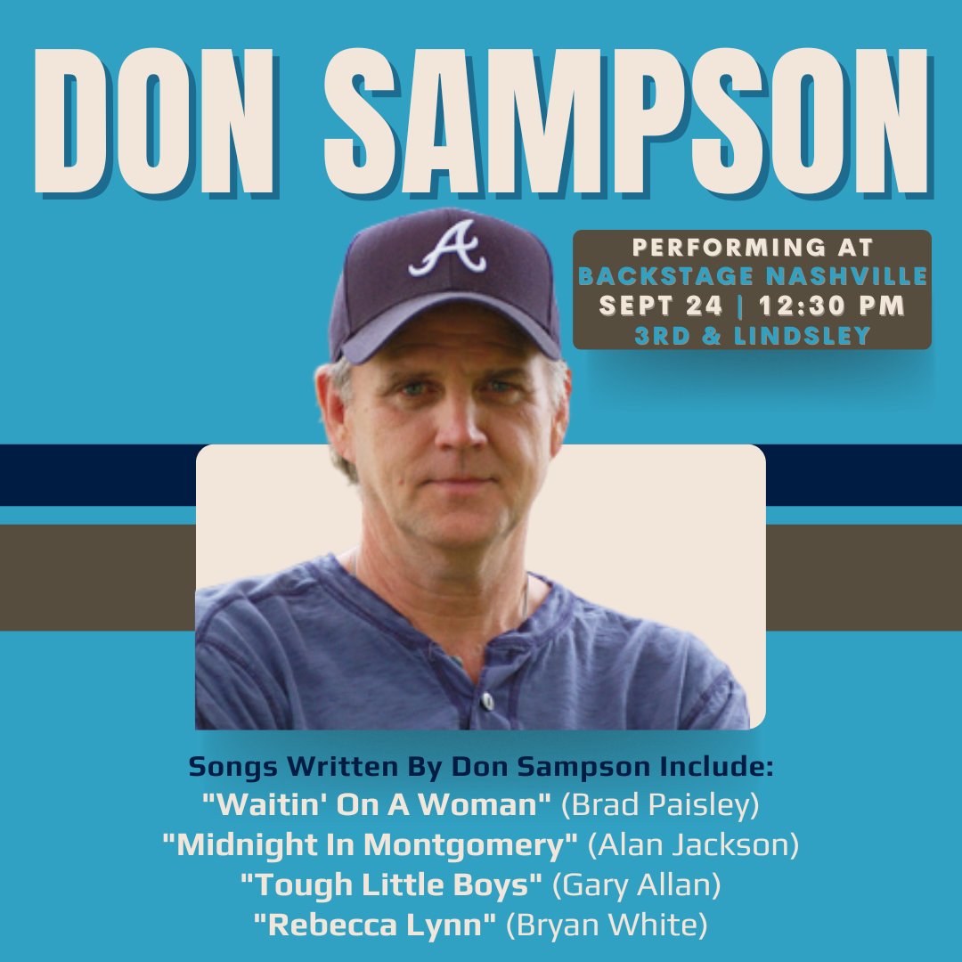 BackstageNash's tweet photo. Don Sampson is a #Nashville treasure &amp; a #songwriting LEGEND. What is your favorite song written by #DonSampson? 

If you haven't gotten your tickets to this Saturday's #BackstageNashville at @3rdAndLindsley, be sure to reserve them today at https://t.co/phrx6tk9GM ⭐️ https://t.co/3Otq88y43h
