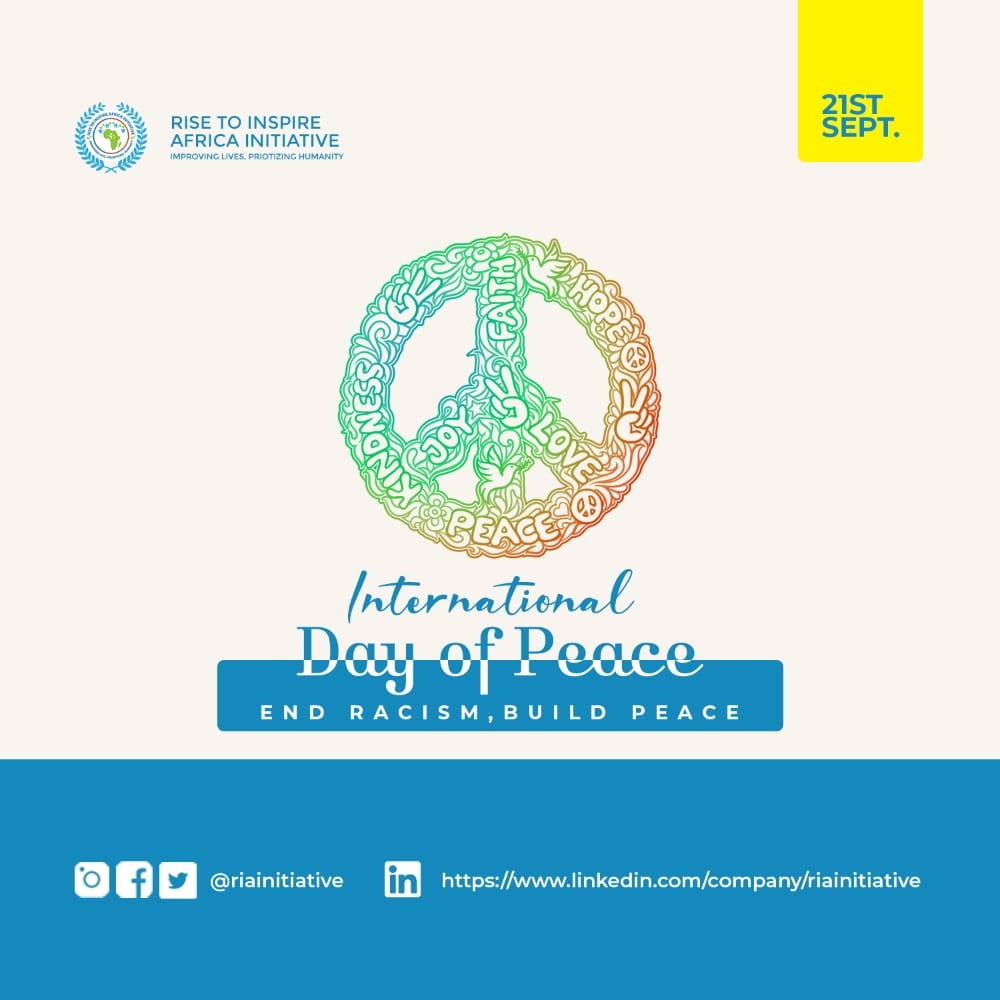 RiaInitiative's tweet photo. Much needed in the world right now is total peace, more close to it is the need to put an end to racism. 

#internationationaldayofpeace 
#peacebuildinginaction #EndRacismBuildPeace https://t.co/ugbbyAYmnQ