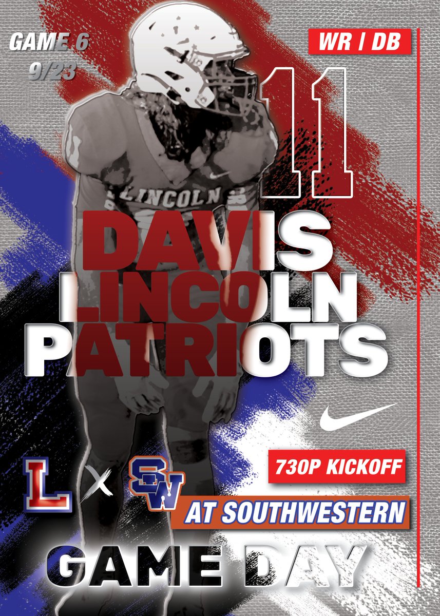Lincoln County Patriots College Recruiting News (@lcfb_recruiting) on Twitter photo ๐๐บ๐ธ GAME 6 <a href="/LC_Patriots/">Lincoln Co. Football</a> at Southwestern!
๐๏ธ9/23
โฐ730PM
๐Southwestern
#BELIEVELC #FORTHECOUNTY
<a href="/LCKYAthletics/">Lincoln Athletics</a> <a href="/conmandavis06/">Connor Davis</a> <a href="/joshjagg/">Josh Jaggers</a> @ChaseMarcum548 <a href="/bret1555/">Bret Baierlein</a> <a href="/jeffreyelias06/">Jeffrey Elias</a> <a href="/LCHS_PatNation/">#REDNATION</a> <a href="/SawyerHorton01/">Sawyer Horton</a> <a href="/zanemullins65/">Zane Mullins</a> <a href="/brysonyaden7/">Bryson Yaden</a> <a href="/dancoop__/">Daniel Cooper</a> ๐๐บ๐ธ GAME 6 <a href="/LC_Patriots/">Lincoln Co. Football</a> at Southwestern!
๐๏ธ9/23
โฐ730PM
๐Southwestern
#BELIEVELC #FORTHECOUNTY
<a href="/LCKYAthletics/">Lincoln Athletics</a> <a href="/conmandavis06/">Connor Davis</a> <a href="/joshjagg/">Josh Jaggers</a> @ChaseMarcum548 <a href="/bret1555/">Bret Baierlein</a> <a href="/jeffreyelias06/">Jeffrey Elias</a> <a href="/LCHS_PatNation/">#REDNATION</a> <a href="/SawyerHorton01/">Sawyer Horton</a> <a href="/zanemullins65/">Zane Mullins</a> <a href="/brysonyaden7/">Bryson Yaden</a> <a href="/dancoop__/">Daniel Cooper</a>