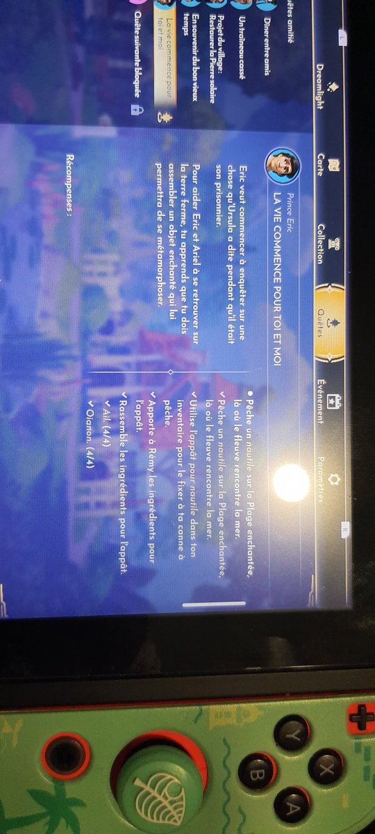 ChoOops54's tweet photo. @DisneyDLV i don't know if it's allready report but i have a bug with the Eric's quest "part of his world" : i have catch the nautilus, but it's still say to catch it, and talk to Eric change nothing... i have tried to reboot the game but unfortunaly the game have already save... https://t.co/n0xjySUr3D