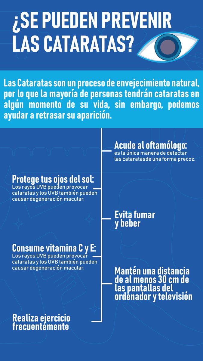 ViuCol's tweet photo. ¿Prevenir las cataratas? 🧐
Aquí te dejamos unos consejos para retardar su aparición 👁️💙
#Catarata #Ojo https://t.co/c964hPP09t