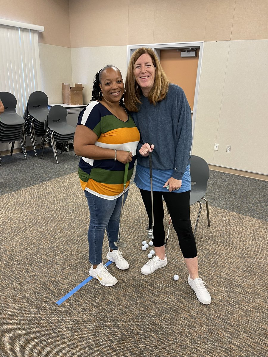 dsusdAVID's tweet photo. Day 2 of our AVID AE training and it’s  ⛳️National Mini Golf day! ⛳️  and philosophical chairs🪑 AND a putt putt contest during a brain break - building relationships and strengthening a Brave Space!  #DSUSDisAVID @DesertSandsUSD @RIMSAVID @RIMSAVID 🤜💛🤛 https://t.co/gA7PoykpP4