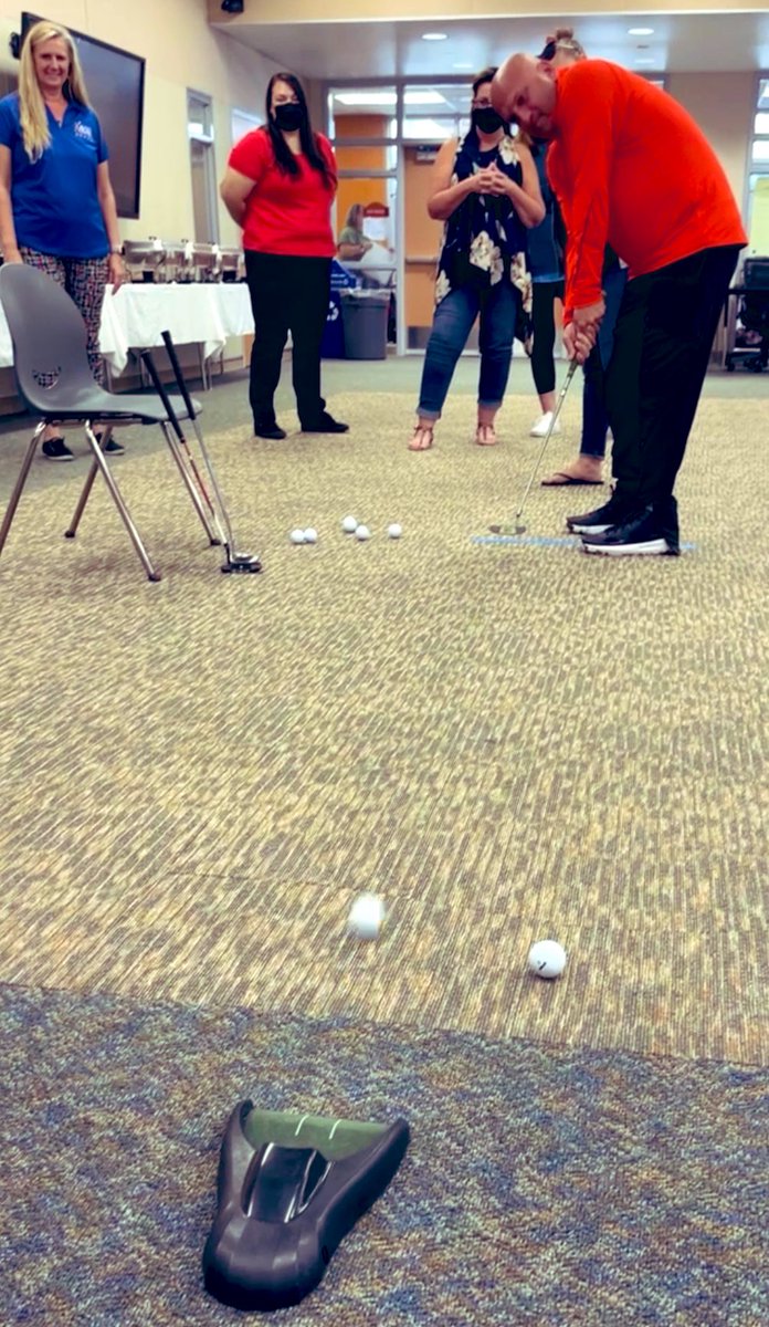 dsusdAVID's tweet photo. Day 2 of our AVID AE training and it’s  ⛳️National Mini Golf day! ⛳️  and philosophical chairs🪑 AND a putt putt contest during a brain break - building relationships and strengthening a Brave Space!  #DSUSDisAVID @DesertSandsUSD @RIMSAVID @RIMSAVID 🤜💛🤛 https://t.co/gA7PoykpP4