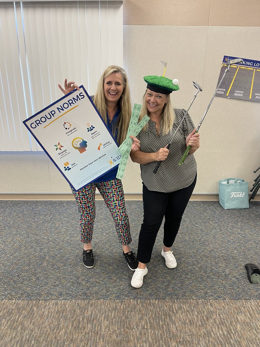 dsusdAVID's tweet photo. Day 2 of our AVID AE training and it’s  ⛳️National Mini Golf day! ⛳️  and philosophical chairs🪑 AND a putt putt contest during a brain break - building relationships and strengthening a Brave Space!  #DSUSDisAVID @DesertSandsUSD @RIMSAVID @RIMSAVID 🤜💛🤛 https://t.co/gA7PoykpP4