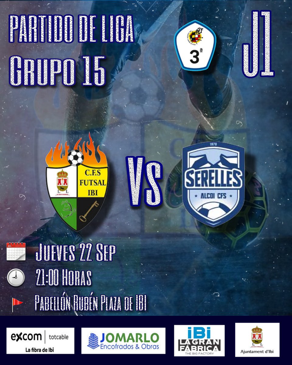 FutsalIbi's tweet photo. 🔵 3ª DIVISION 🔵
Esto comienza y por fin vuelve la liga a Ibi.
Jugamos el partido que aplazamos por nuestras fiestas patronales contra @serellesalcoycfs en el que no dudamos que será un gran encuentro.
No te lo pierdas!

🗓 Jueves 22 Sep
🕘 21:00 Horas
🚩 Pabellón Rubén Plaza https://t.co/aye6b3UfA4
