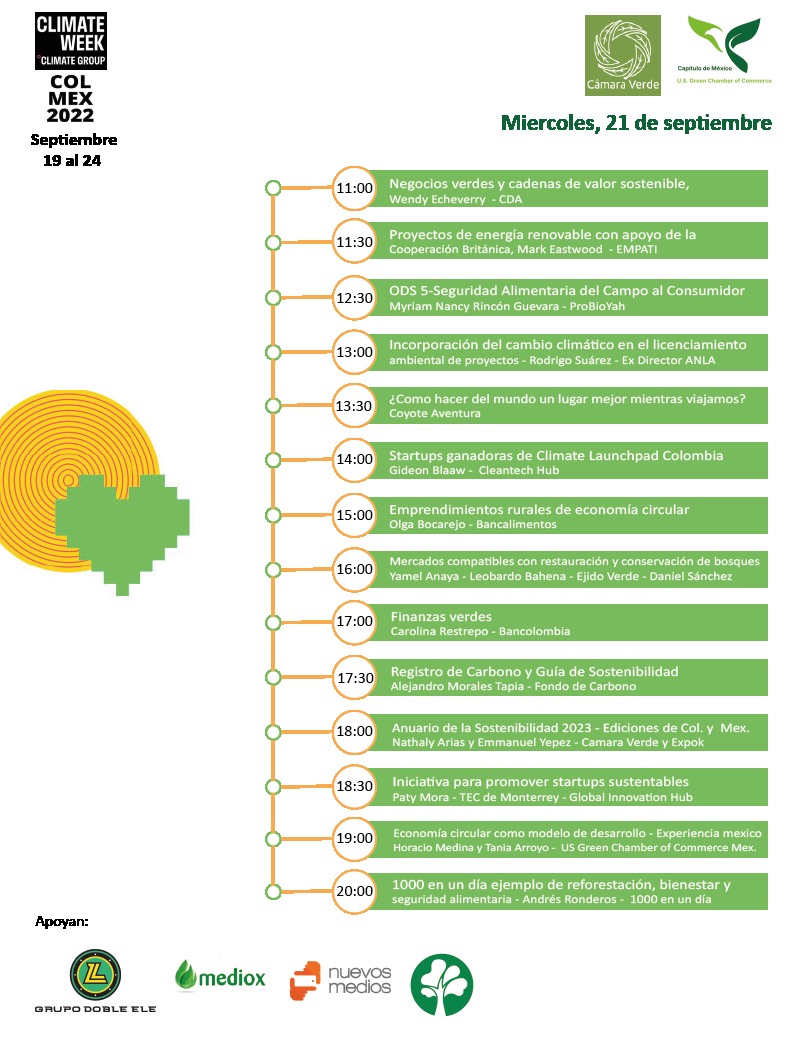 CamaraVerdeOrg's tweet photo. #ClimateWeekColMex2022 Los invitamos a seguir la transmisión en vivo también en Youtube!
https://t.co/5iSYjHmV9v
Aquí la agenda del 21 de Septiembre: https://t.co/IXXAZEPkuS