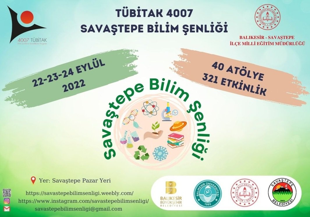 Yürütücülüğünü değerli Hülya Baysal'ın yaptığı Savaştepe Bilim Şenliği için üç gün boyunca Savaştepe'deyiz. Herkesi bekleriz. <a href="/OkannBaysal/">Okan</a> <a href="/hly_baysal/">Hülya Baysal</a> <a href="/Bilsemvarank/">İlhanvarankbilsem</a> <a href="/savastepemem/">Savaştepe İlçe Milli Eğitim Müdürlüğü</a> <a href="/balikesirbld/">Balıkesir Büyükşehir Belediyesi</a>