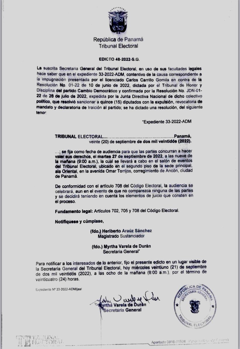 YanibelAbrego's tweet photo. El @TePanama fijó para este 27 de sept la fecha de audiencia, vamos a demostrar como Roux y el Tribunal de Honor y disciplina violaron nuestros derechos. 

En derecho, seguiremos siendo #CD y junto a las mayorías, vamos a recuperar nuestro partido para volver a gobernar el 2024. https://t.co/2aVUzwfvQf