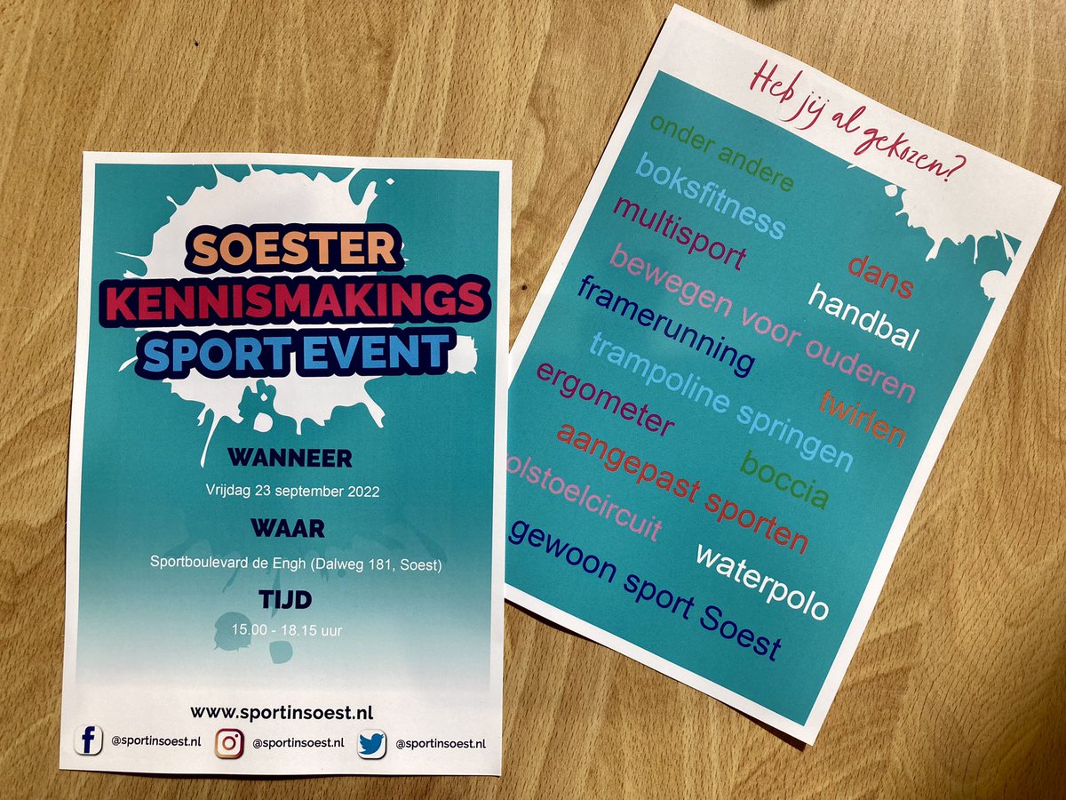 Vrijdag 23 sept het Soester Kennismakings Sport Event. Dit sportstimulerings-event vindt plaats in Sportboulevard De Engh in Soest. 32 Sport- en beweegaanbieders bieden tussen 15.00 – 18.15 uur clinics aan voor alle leeftijden. sportinsoest.nl <a href="/STEemVallei/">Stichting Eem-Vallei Educatief</a>
