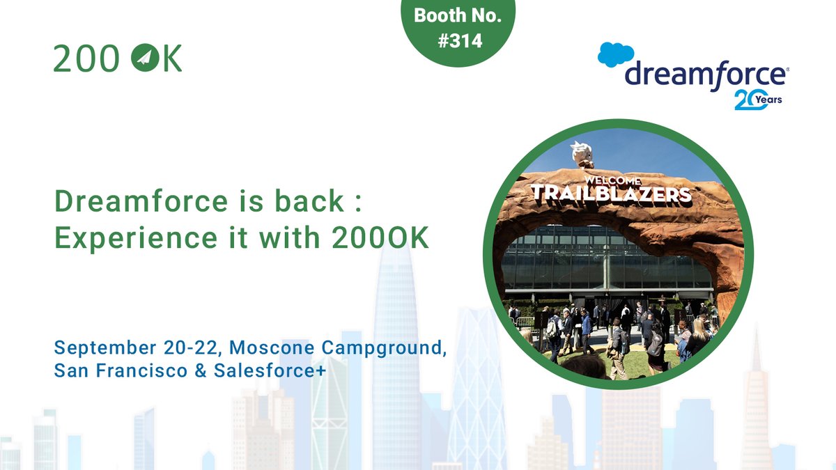 200OKai's tweet photo. Get set, go, and experience the biggest and the most awaited event of the IT world with 200 OK. Dreamforce2022 is here. So please meet us at booth no. #341, we’ll wait for you.
#dreamforce2022 #df22 #salesforce #dreamforceevent #200OK #ceptes https://t.co/Guzvb9u1if